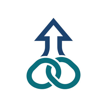 Business partnership icon with upward arrow and infinity knot