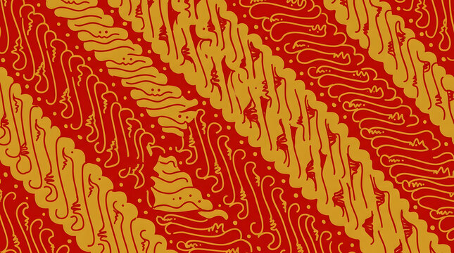 Traditional red and gold batik parang pattern
