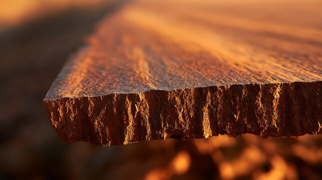 Close-up of raw sawn wooden board texture with warm golden hour lighting.