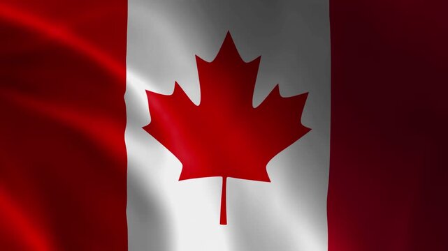 Waving Canada national flag with a red maple leaf on a white square between two red vertical bands, fluttering in the wind, full HD 5 second seamless loop animation