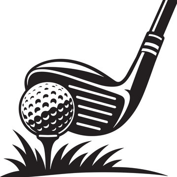 Golf club hitting ball on tee graphic silhouette icon for sports recreation or golf course championship branding design.