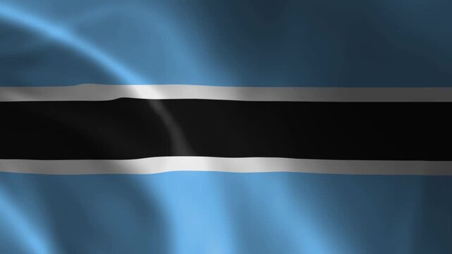 Waving Botswana national flag with a light blue field and a black horizontal stripe edged in white across the middle, fluttering in the wind, full HD 5 second seamless loop animation