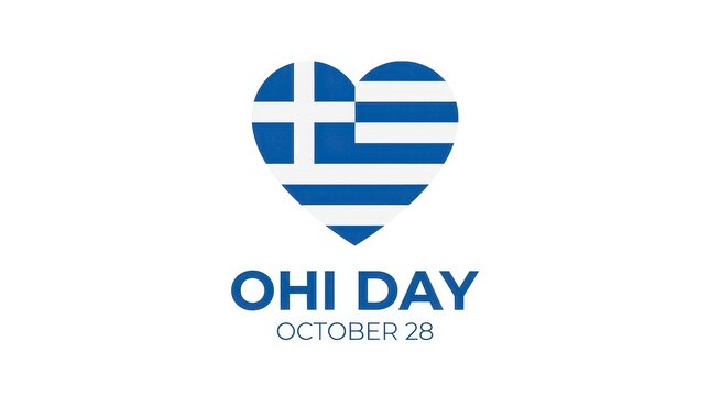Greek flag heart logo celebrating Oh Day October 28 with clean copy