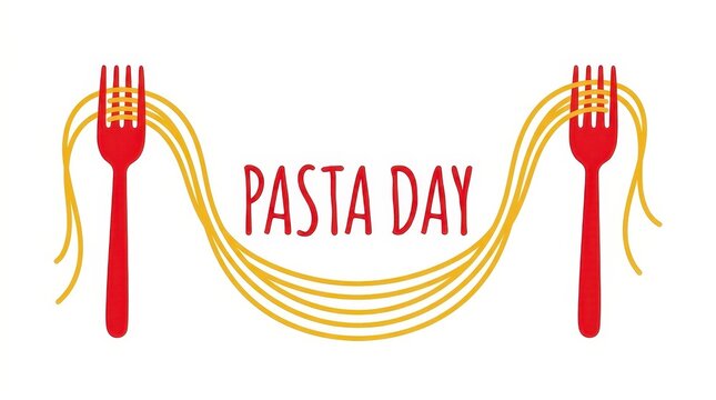 Pasta Day celebration with spaghetti and forks in minimalist flat