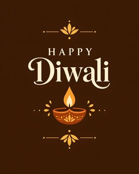 Happy diwali greeting card featuring a glowing traditional oil lamp
