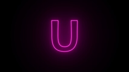 Glowing neon letter u in bright pink color isolated on a solid black background, for digital typography, and signage concepts © MDSADDAM