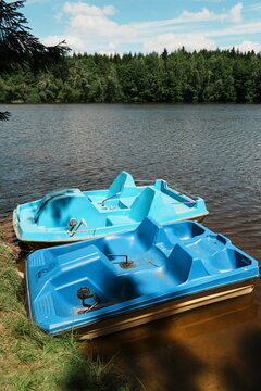 Blue Pedal Boats at Lakeside
