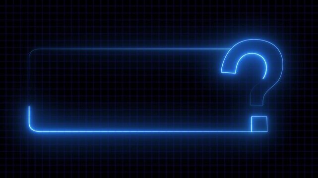 Question mark neon sign light on black background. Quiz trivia game competition. neon question mark frame for quizzes.