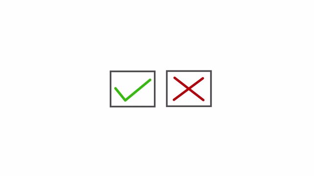 Yes ,No Selection Animation , Check Mark ,No and Cross Symbol in 4K.Correct Incorrect Check Mark and Cross Icon Animation on transparent background .Checkbox Selection Motion Graphic