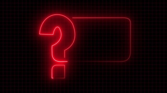 Neon glowing question mark icon black blackground 4k video. Quiz trivia game competition.