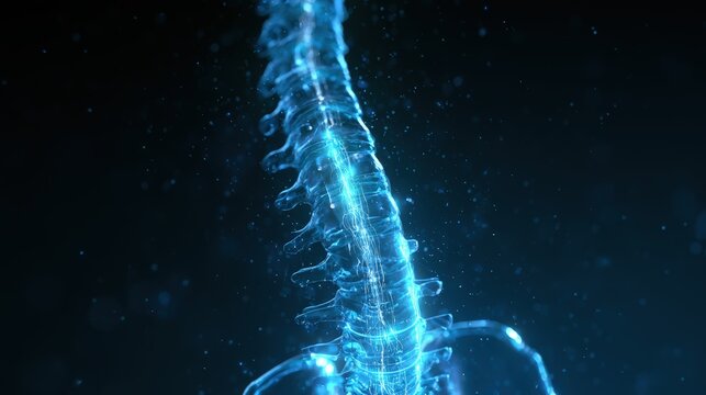 Medical 3d render of human spinal column with glowing nerve signals