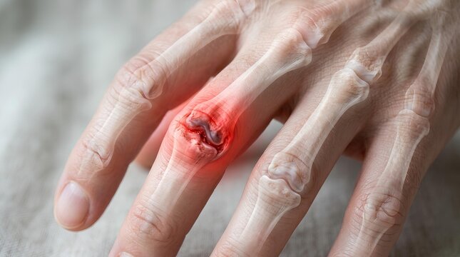 Close up of fingers showing anatomical joint inflammation pain.