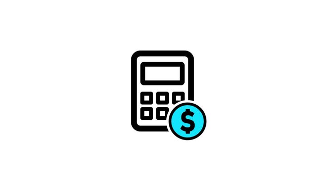 Animated calculator with dollar coin icon for financial planning and accounting concepts finance business