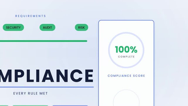 AI compliance monitoring records and access control animation on white background for artificial intelligence audit rules and data governance