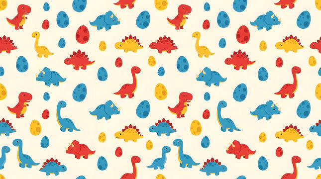 Colorful cute dinosaur and egg nursery pattern