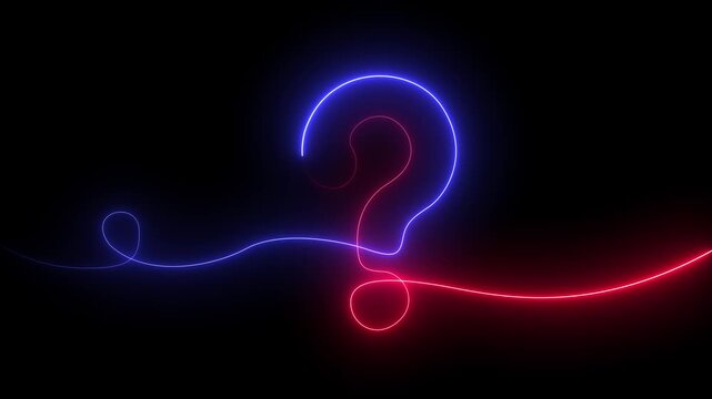 Question mark neon sign on the transparent background. neon question mark frame for quizzes and FAQs. 4k video motion graphics.