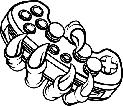 A video gamer game gaming controller claw of an eagle or animal monster hand holding games control sports illustration