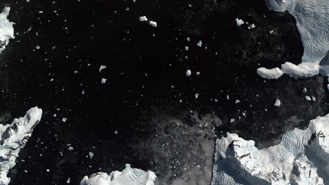 Antarctica Satellite View of Drifting Sea Ice and Glacier Coast