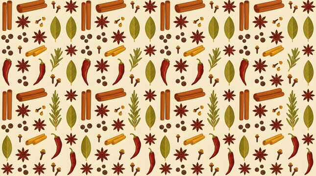 Warm autumn spice pattern with chili and cinnamon