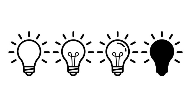 Light bulb icons set showing progression of idea development and innovation process