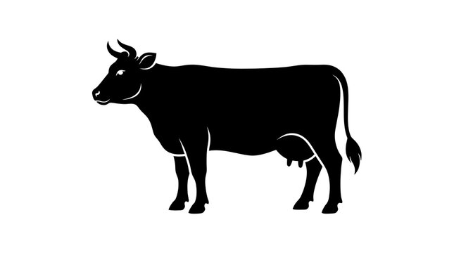 Cow silhouette icon isolated on white background for farm and dairy branding design