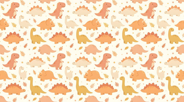 Warm tone prehistoric dinosaur silhouette pattern.