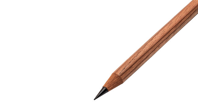 Single sharp wooden graphite pencil tilted sideways isolated on transparent background