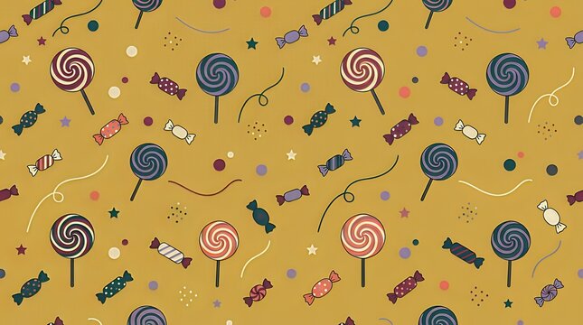 カラフルなハロウィンロリポップとキャンディのシームレスパターン