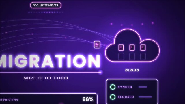 Cloud migration moving data and systems to the cloud animation on dark background for digital transformation and IT infrastructure