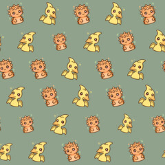 Kawaii Cartoon Dinosaur Seamless Pattern Design © Yanuart