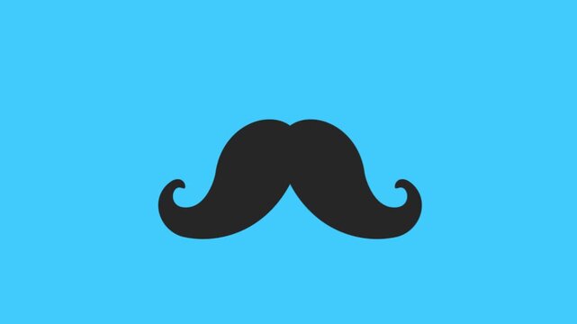 Stylized vintage black gentleman s mustache with curled ends on a bright blue backdrop