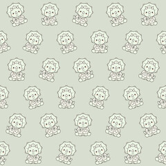 Seamless Pattern of Cute Cartoon Triceratops Doctors © Yanuart