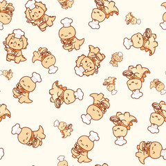 Seamless Pattern of Cute Chef Dinosaurs Cooking © Yanuart