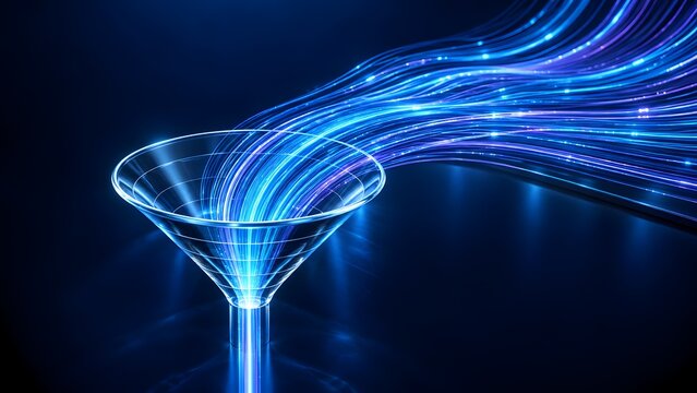 Glowing Blue Fiber Optic Light Streams Flowing Into Digital Sales Funnel