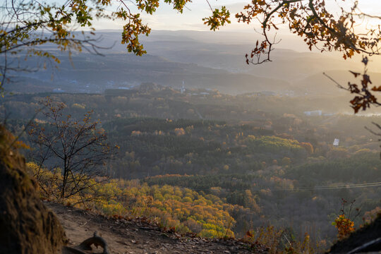 Panoramic view of autumn Kislovodsk and its surroundings from Kislovodsk National Park
