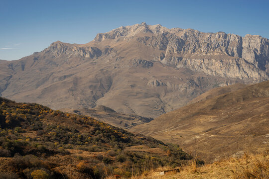 Majestic Rocky Mountain Ridge in Kurtatin Gorge, North Ossetia-Alania