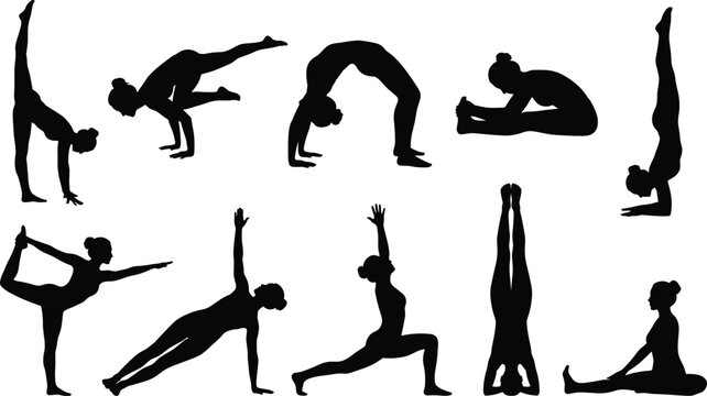Yoga and Pilates Silhouette Bundle Featuring Advanced Balancing Poses, Backbends, Splits, and Stretching Exercises