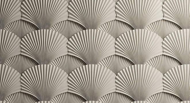 Intricate repeating pattern of scallop shell shapes in a neutral metallic tone