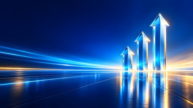 Glowing Glass Arrows Rising Upward Representing Financial Growth and Business Success