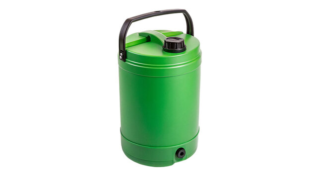 Green plastic jerrycan canister liquid container bottle isolated on transparent background