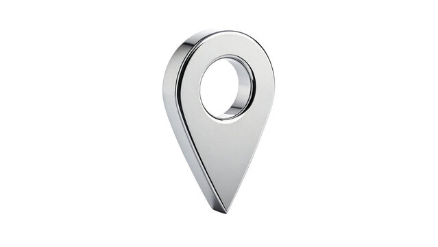 Silver metallic glossy map pointer pin location marker isolated on transparent background