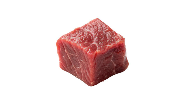 Single raw fresh red beef meat chunk cube isolated on transparent background