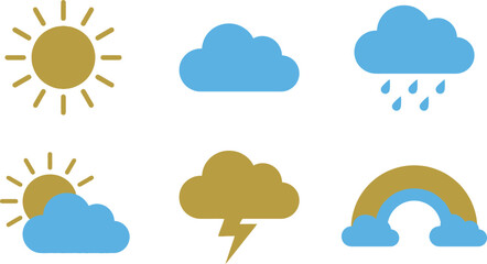 Fototapeta premium Weather icons set with sun, clouds, and rainbow