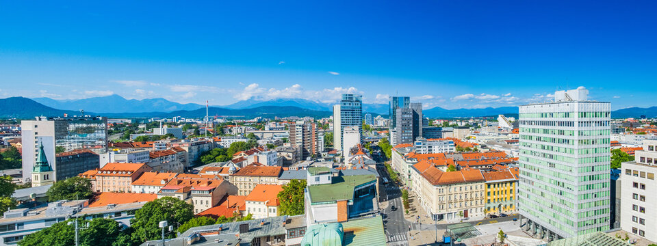 Modern skyline, down town of city of Ljubljana, capital of Slovenia