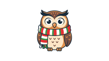 Fototapeta premium Colorful Knitted Scarf Cartoon Owl Illustration.