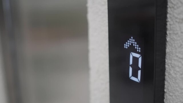 Elevator display shows zero as it waits for passengers to board