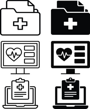Electronic Health Record EHR Icon Set for Medical Software and Healthcare App UI Design