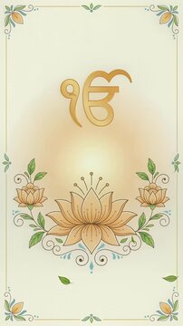Sikh Religious Symbol Ik Onkar on Floral Background for Gurpurab