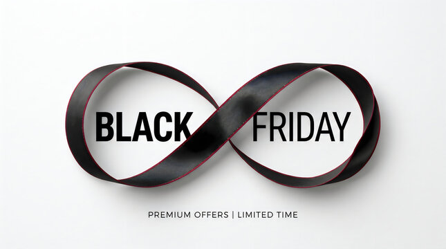 Black Friday Sale Concept With An Infinity Shape Made Of Elegant Ribbon On White Background