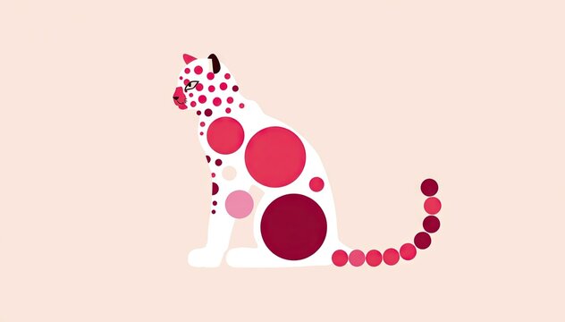 Sitting leopard built from scattered pink circles